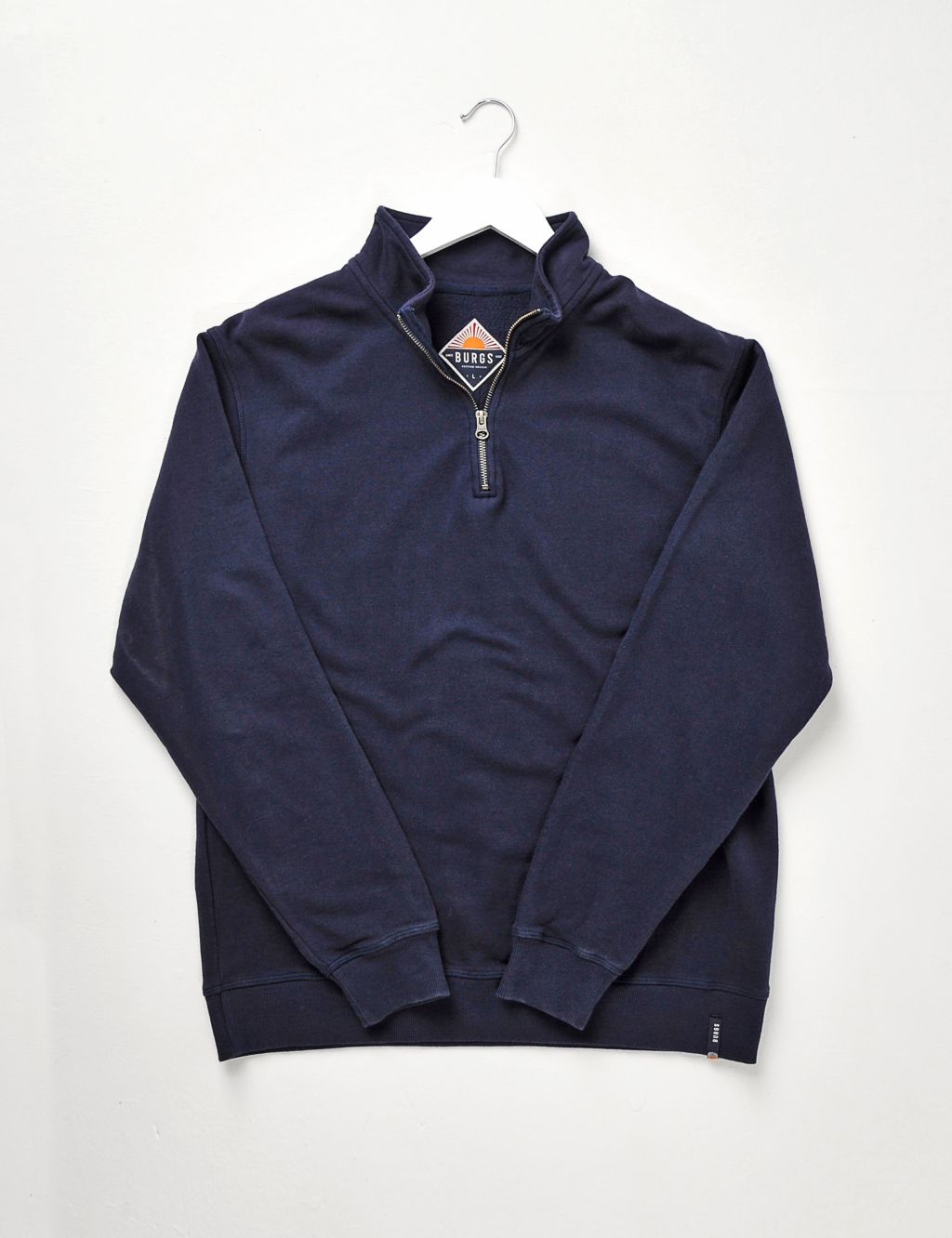 Pure Cotton Funnel Neck Half Zip Sweatshirt | Burgs | M&S