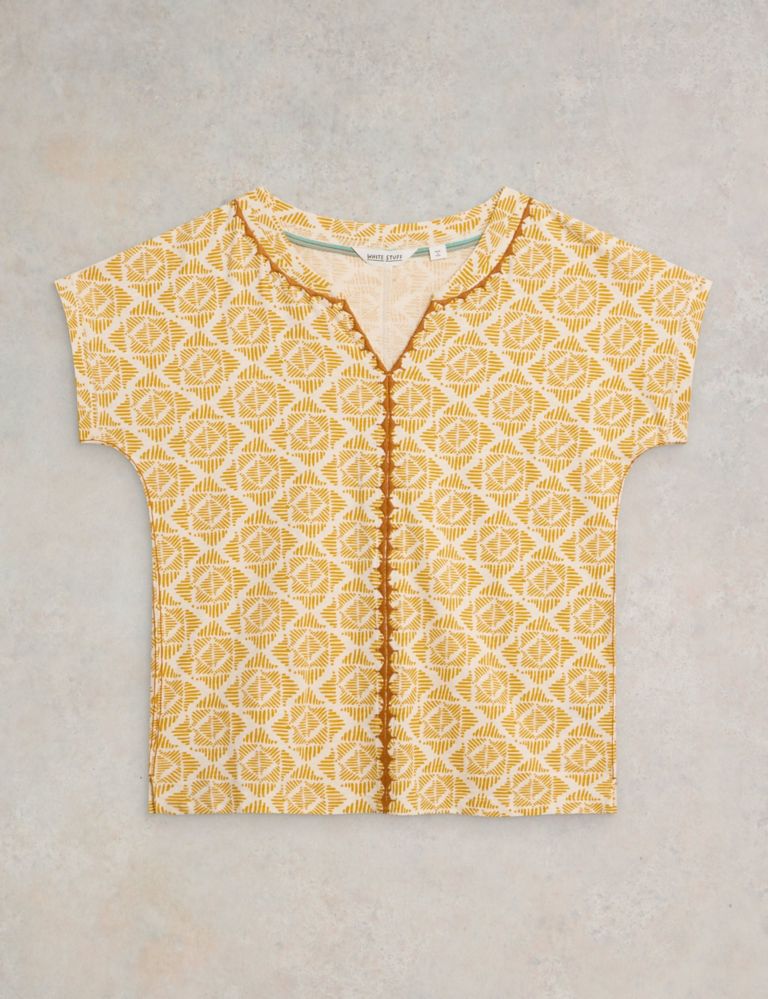 Pure Cotton Geometric Embroidered T-Shirt 2 of 6