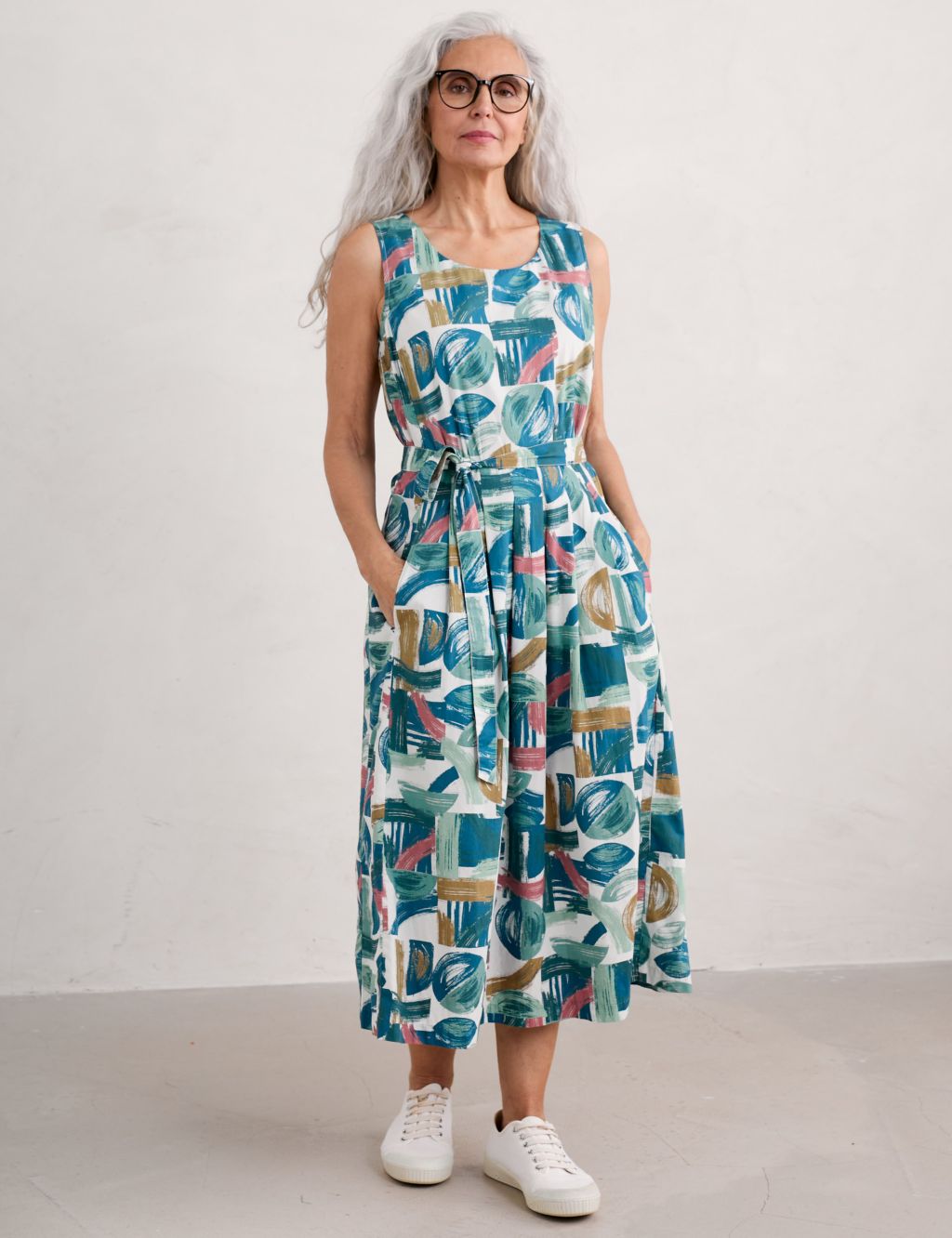 Pure Cotton Geometric Midi Waisted Dress 3 of 4