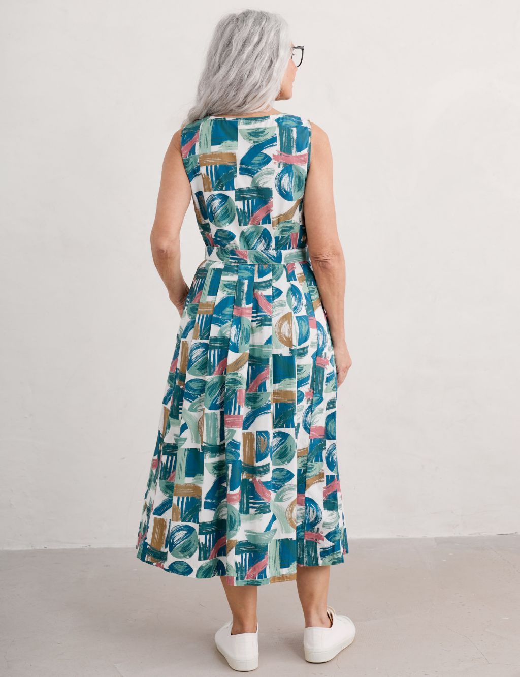 Pure Cotton Geometric Midi Waisted Dress 2 of 4
