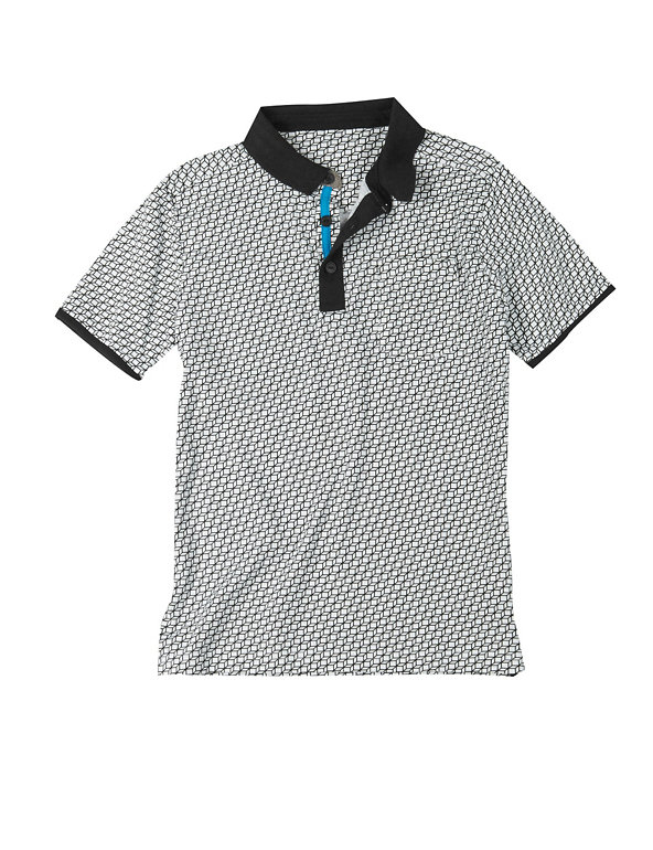 Pure Cotton Geometric Print Polo Shirt (5-14 Years) Image 1 of 2