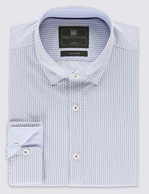Pure Cotton Geometric Print Slim Fit Shirt Image 2 of 6