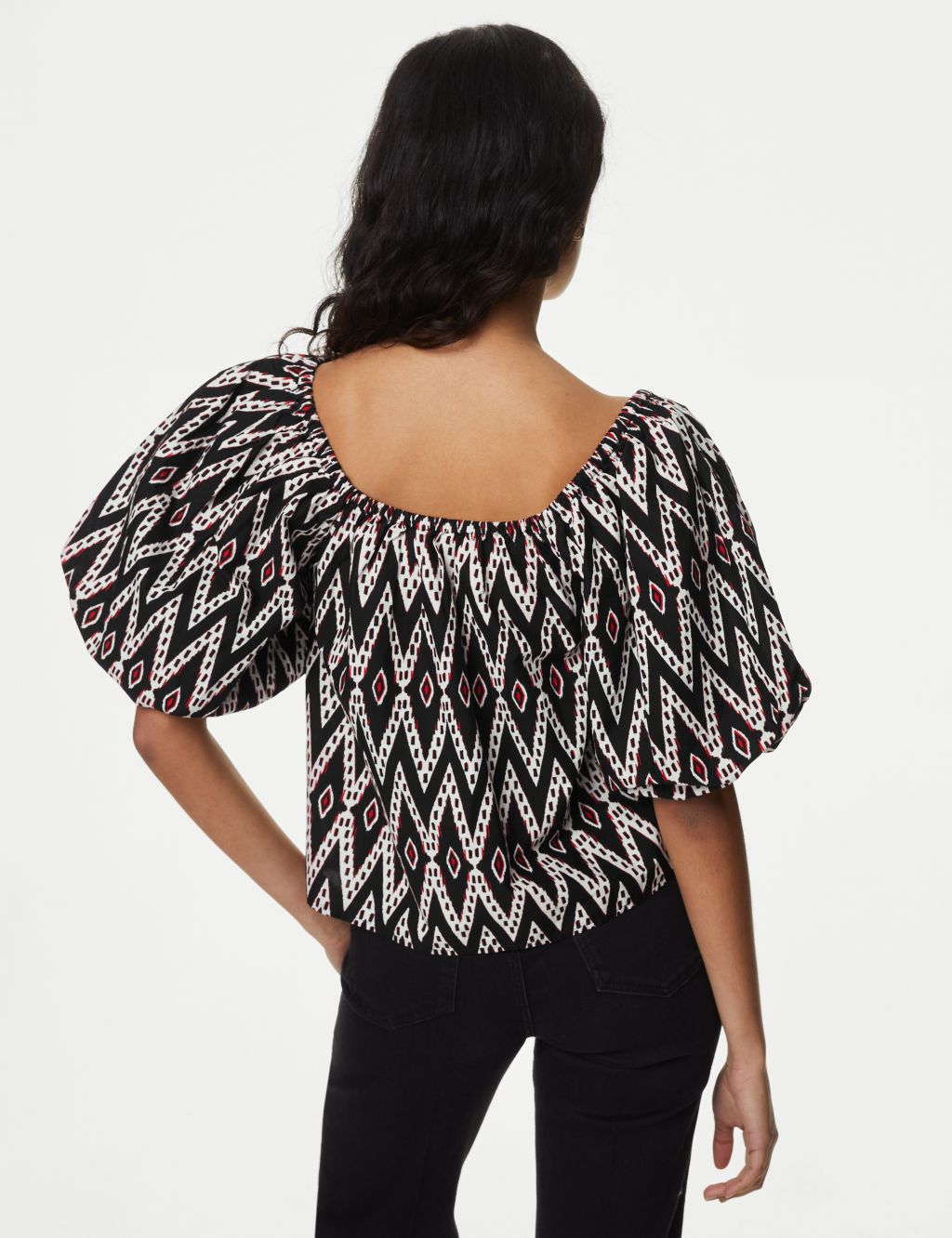 Pure Cotton Geometric Puff Sleeve Blouse 5 of 6