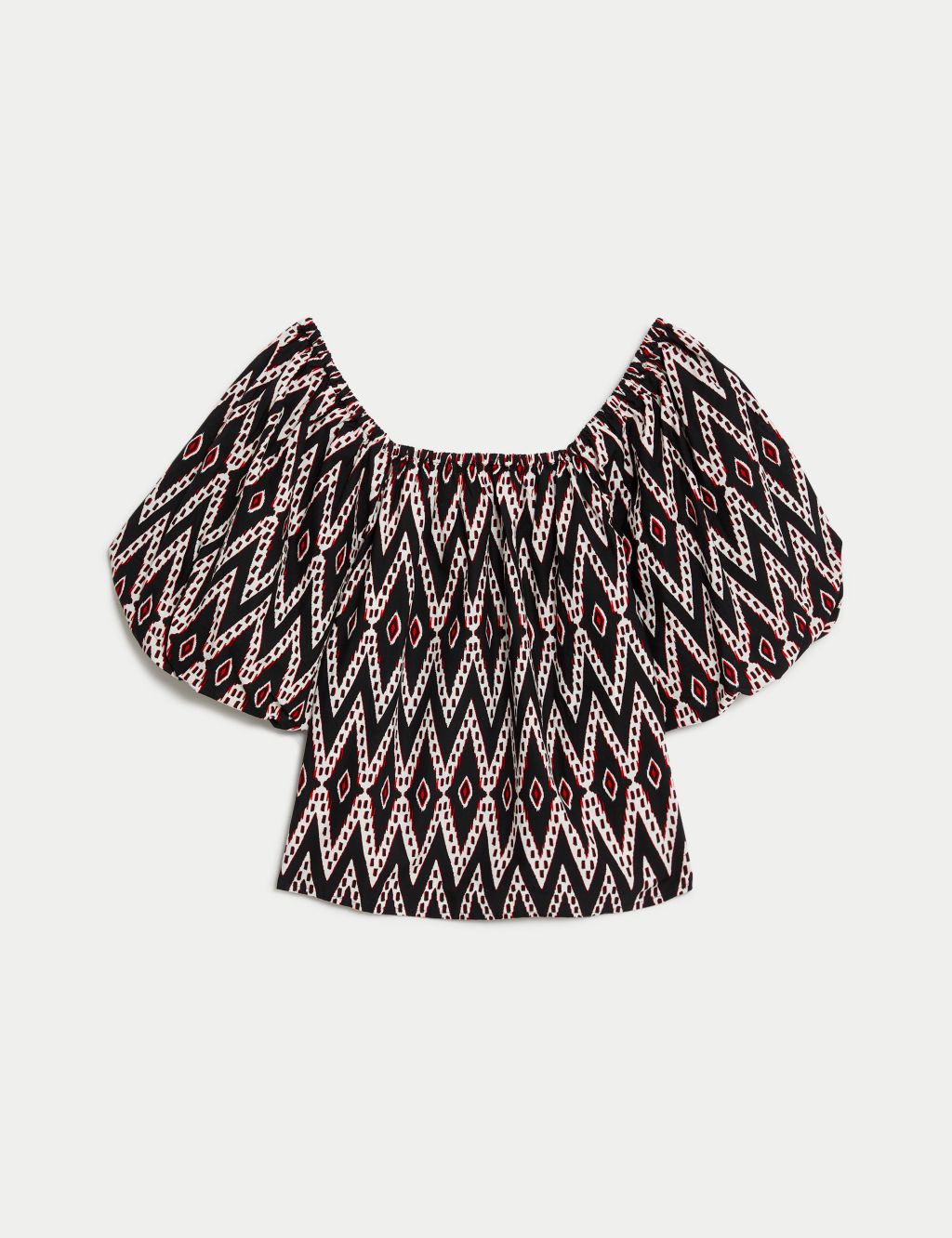 Pure Cotton Geometric Puff Sleeve Blouse 1 of 6