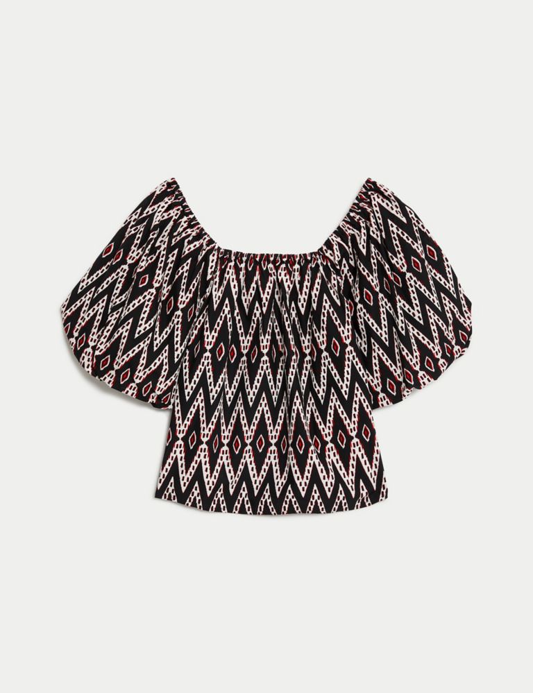 Pure Cotton Geometric Puff Sleeve Blouse 2 of 6