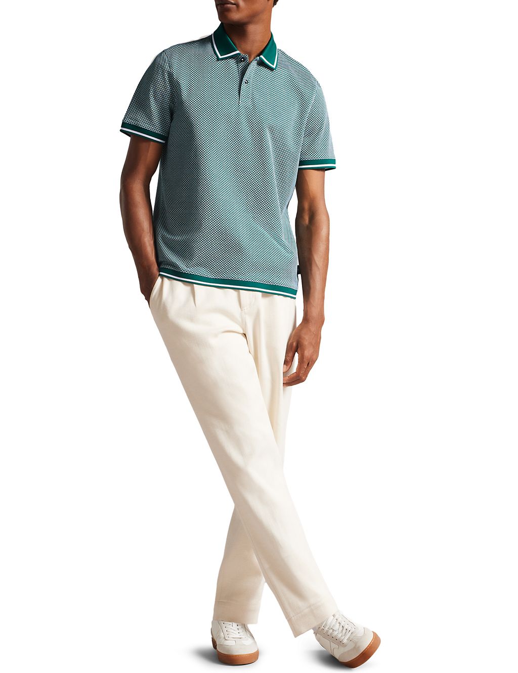 Pure Cotton Geometric Textured Polo Shirt 3 of 5