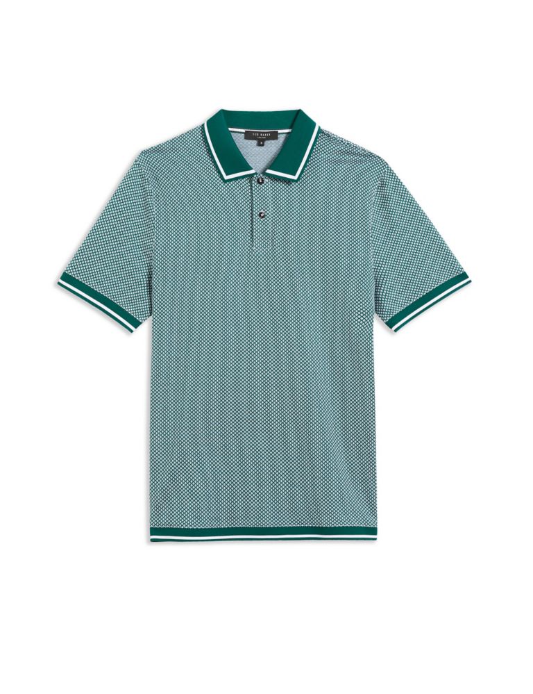 Pure Cotton Geometric Textured Polo Shirt 2 of 5