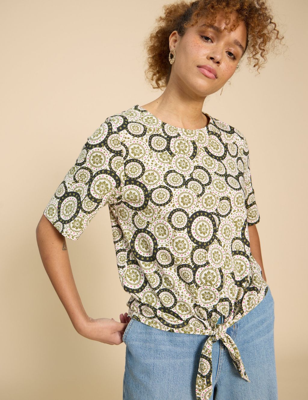Pure Cotton Geometric Tie Front Top 3 of 6