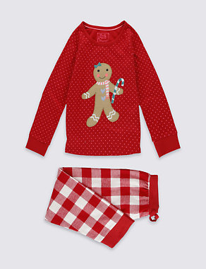 Pure Cotton Gingerbread Print Pyjamas (1-8 Years) Image 2 of 4