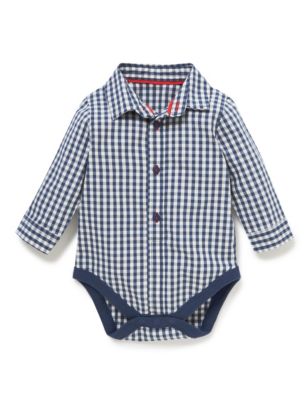 Pure Cotton Gingham Checked Bodysuit Image 1 of 2