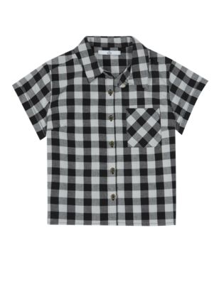 Pure Cotton Gingham Checked Boxy Shirt (5-14 Years) Image 2 of 3