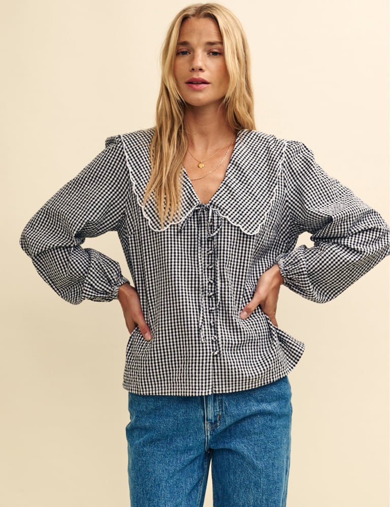 Pure Cotton Gingham Collared Blouse Nobody's Child M&S