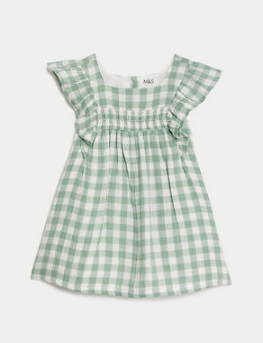 Pure Cotton Gingham Frill Dress (0-3 Yrs) Image 2 of 5