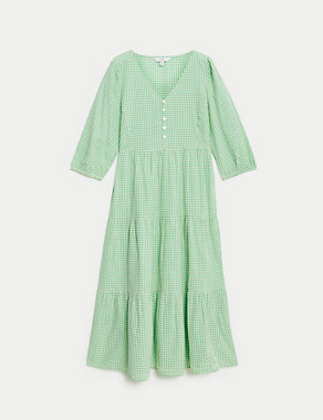 Pure Cotton Gingham Midi Tiered Dress Image 2 of 5