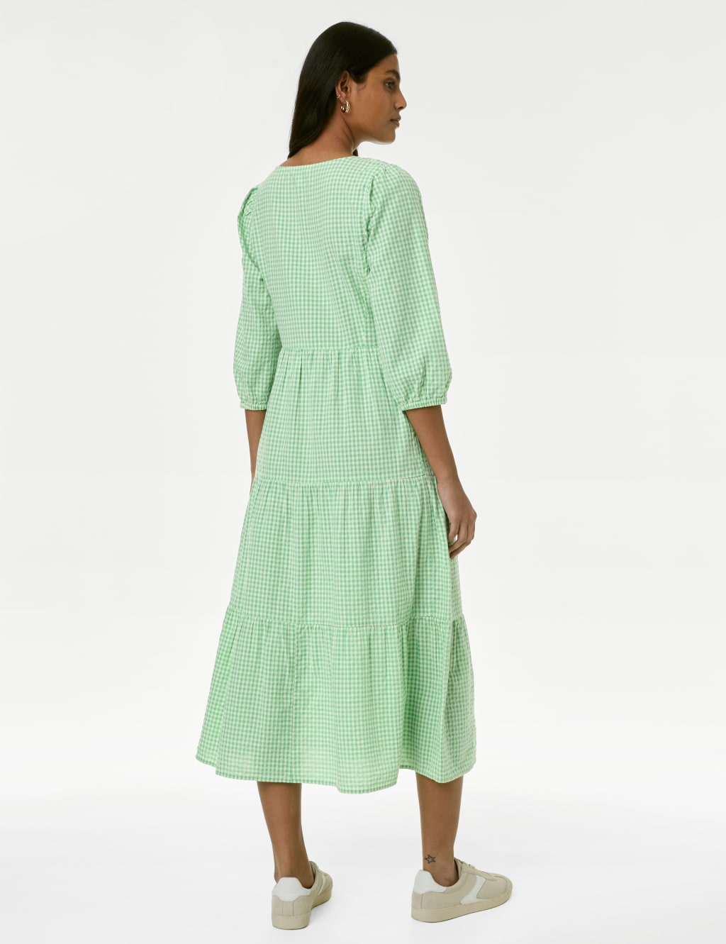 Pure Cotton Gingham Midi Tiered Dress 5 of 5