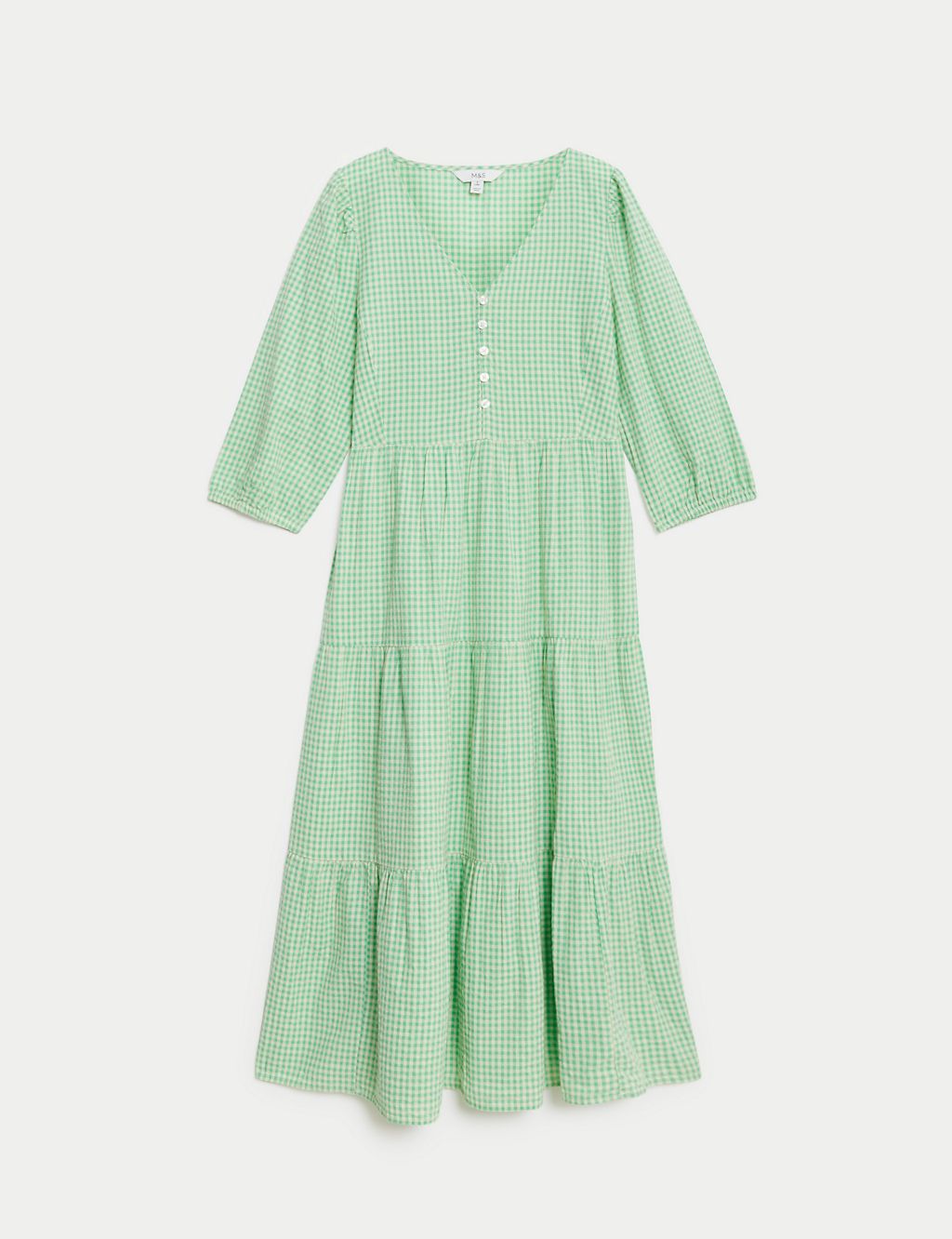 Pure Cotton Gingham Midi Tiered Dress 1 of 5