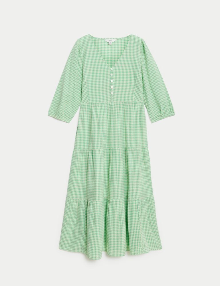 Pure Cotton Gingham Midi Tiered Dress 3 of 5