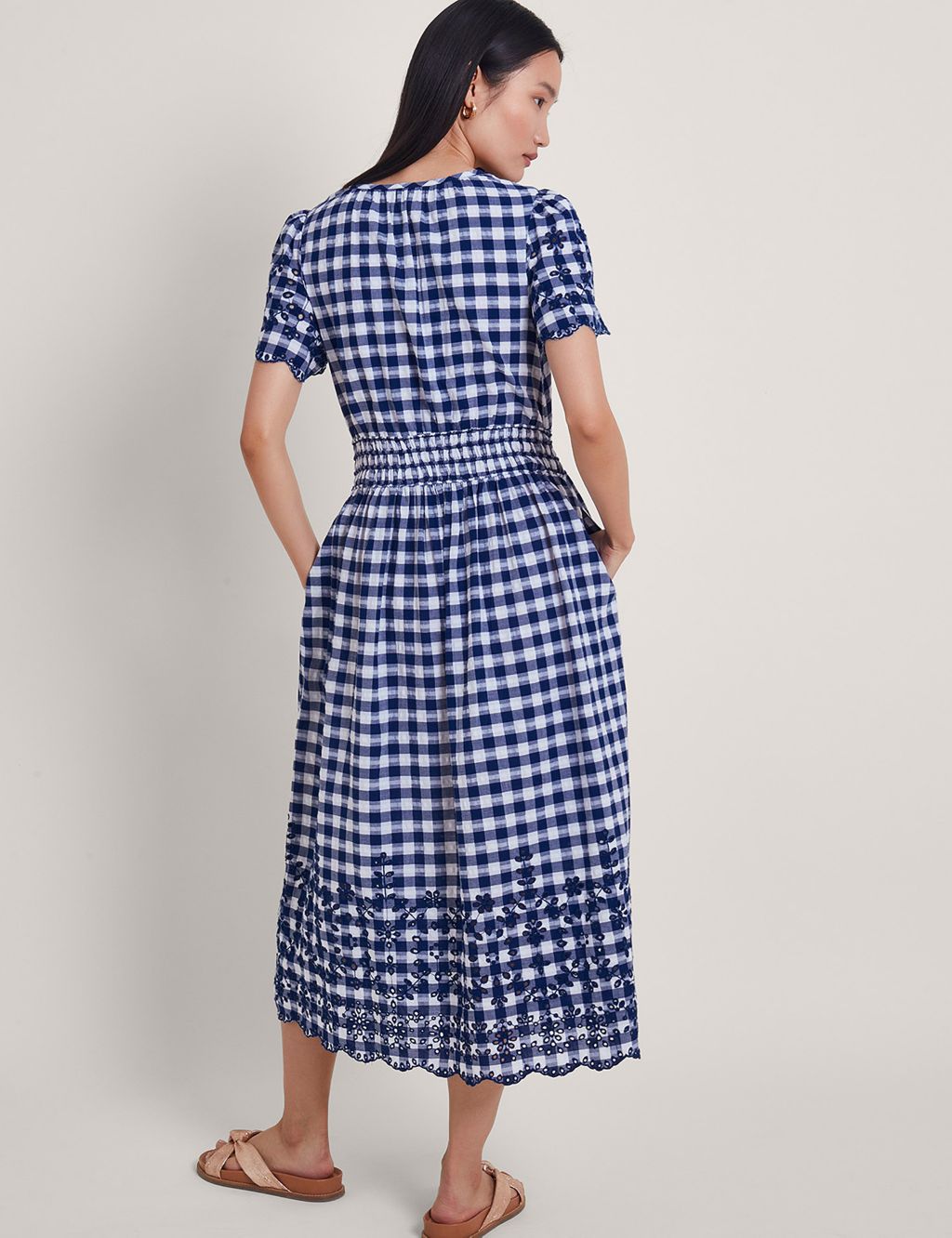 Pure Cotton Gingham Midi Waisted Dress 4 of 4