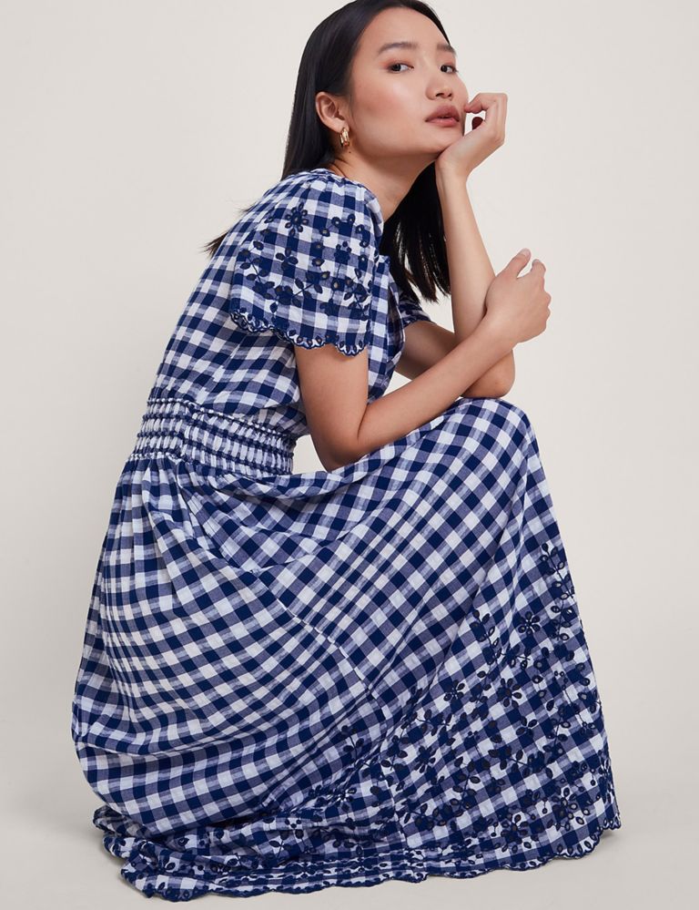 Pure Cotton Gingham Midi Waisted Dress 2 of 4