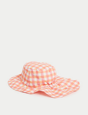Pure Cotton Gingham Print Sun Hat (1–6 Yrs) Image 2 of 3
