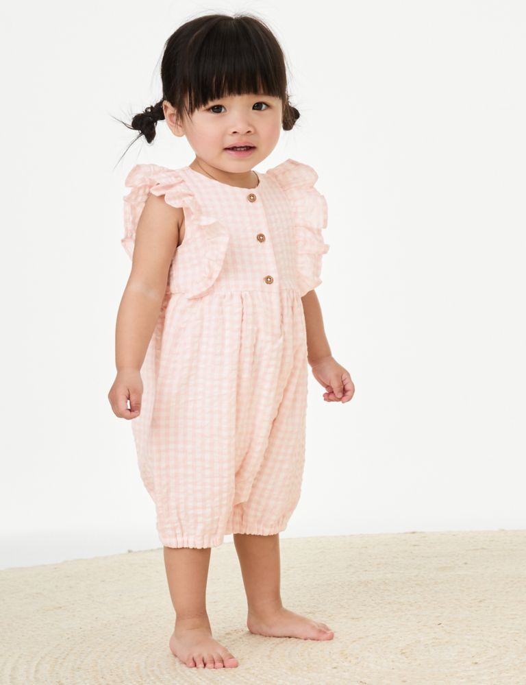 Pure Cotton Gingham Romper (0-3 Yrs) 1 of 5