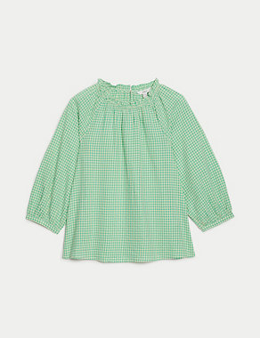 Pure Cotton Gingham Ruffle Blouse Image 2 of 5
