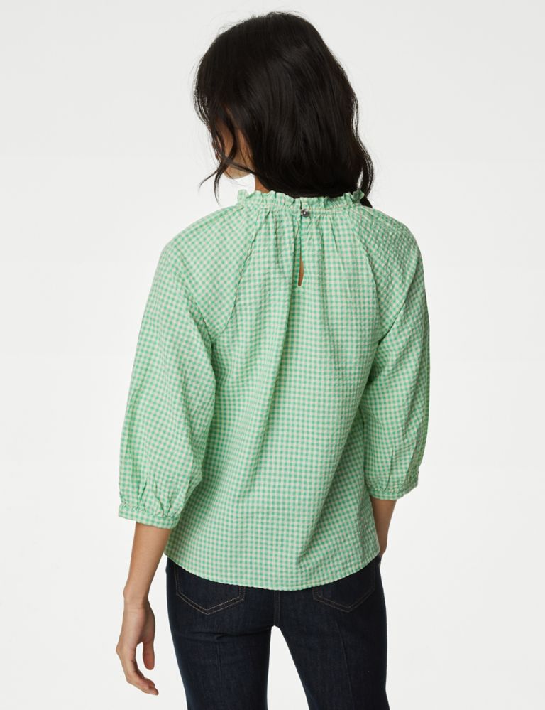 Pure Cotton Gingham Ruffle Blouse 5 of 5