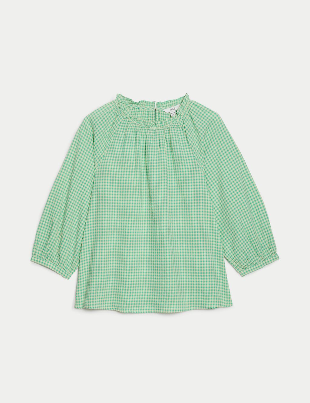 Pure Cotton Gingham Ruffle Blouse 1 of 5