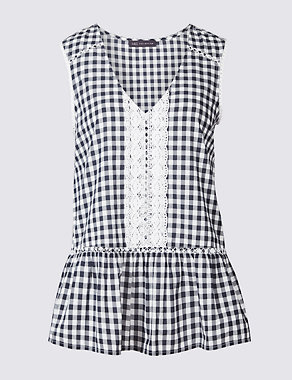 Pure Cotton Gingham Sleeveless Shell Top Image 2 of 5