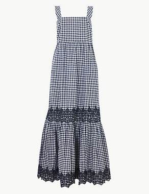 Pure Cotton Gingham Slip Maxi Dress Image 2 of 4