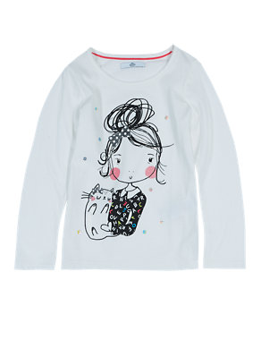 Pure Cotton Girl Print T-Shirt (1-7 Years) Image 2 of 3