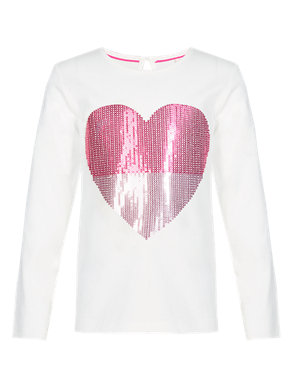 Pure Cotton Glitter Heart T-Shirt (1-7 Years) Image 2 of 3