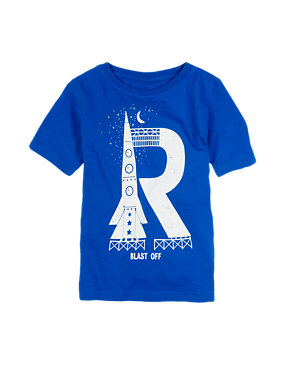 Pure Cotton Glow in the Dark Rocket Print T-Shirt (1-7 Years) Image 2 of 3