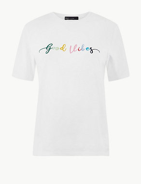 Pure Cotton Good Vibes Straight Fit T-Shirt Image 2 of 5