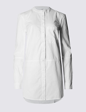 Pure Cotton Grandad Collar Longline Shirt Image 2 of 3