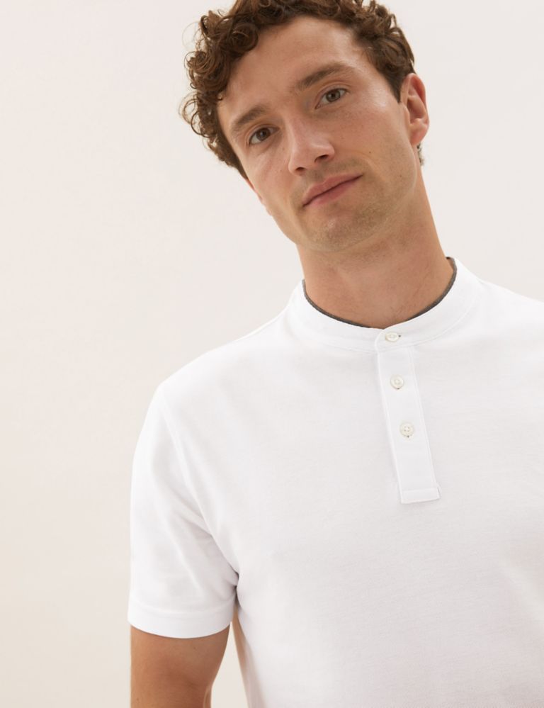 Pure Cotton Grandad Collar Polo Shirt 3 of 4