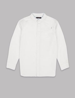 Pure Cotton Grandad Collar Shirt (3-14 Years) Image 2 of 4