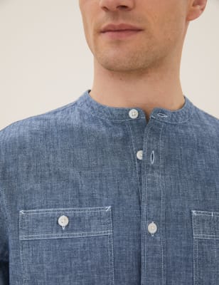 BNWT DARK DENIM LOOK PURE COTTON  SHIRT  MARKS & SPENCER COLLAR 16" & 17.5" 