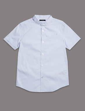 Pure Cotton Granddad Collar Shirt (5-14 Years) Image 2 of 3