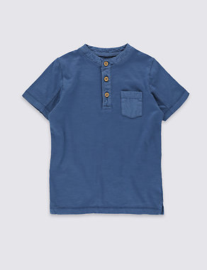 Pure Cotton Granddad Collar T-Shirt (1-7 Years) Image 2 of 3