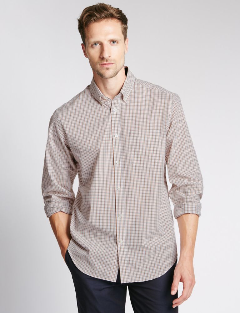 Pure Cotton Grid Check Shirt with Pocket 1 of 5