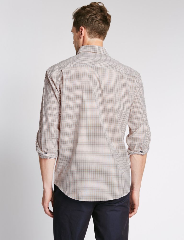 Pure Cotton Grid Check Shirt with Pocket 3 of 5
