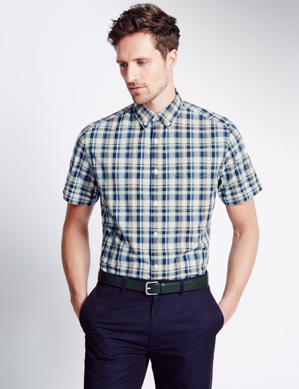 Pure Cotton Grid Checked Shirt 3 of 4