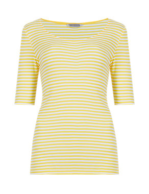 Pure Cotton Half Sleeve Striped T-Shirt Image 2 of 4