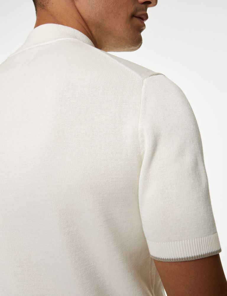 Pure Cotton Half Zip Knitted Polo Shirt 7 of 10