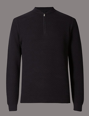 Pure Cotton Half Zipped Slim Fit Jumper Image 2 of 4
