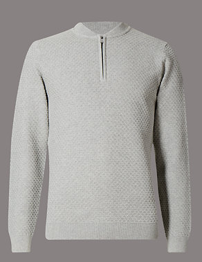 Pure Cotton Half Zipped Slim Fit Jumper Image 2 of 4