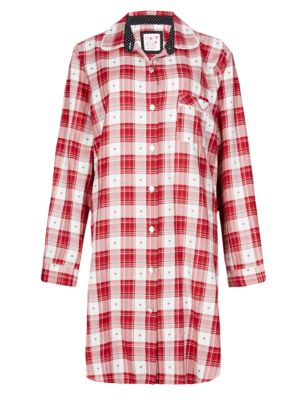Pure Cotton Heart & Dobby Checked Nightshirt Image 2 of 4