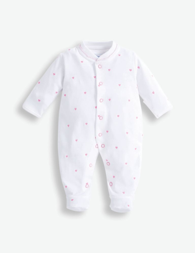 Pure Cotton Heart Embroidered Sleepsuit (6½lbs-9 Mths) 2 of 3