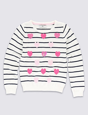 Pure Cotton Heart Intarsia Jumper (5-14 Years) Image 2 of 3